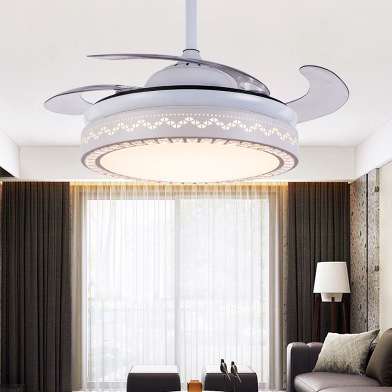 Lumo per soffitto semifulico modernista a 4 pala lampada a ventola a pendente rotonda con ombra acrilica, larga 19 "