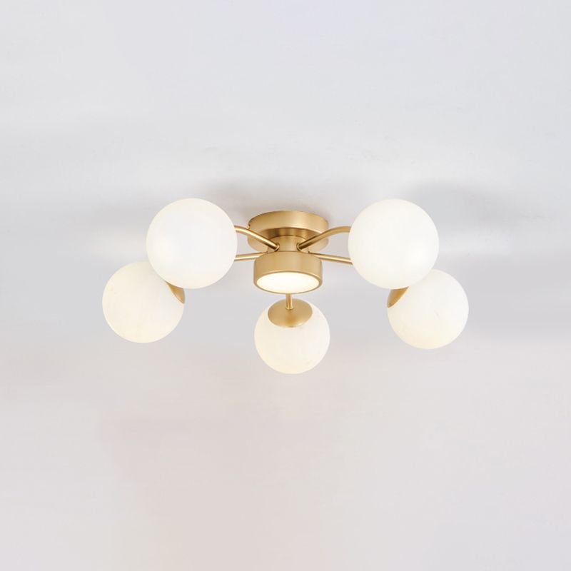 Modern Flush Light Fixtures Glass Sphere Flush Mount Lamp in Gold for Living Room
