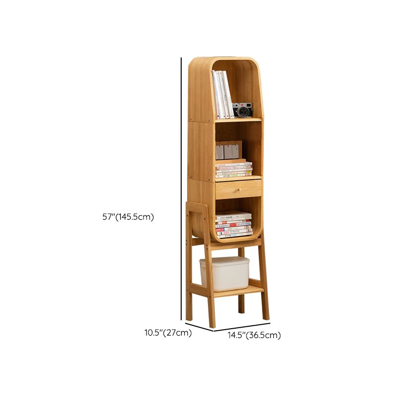 Vertical Contemporary Bamboo Bookcase Closed Back Bookshelf with Drawer