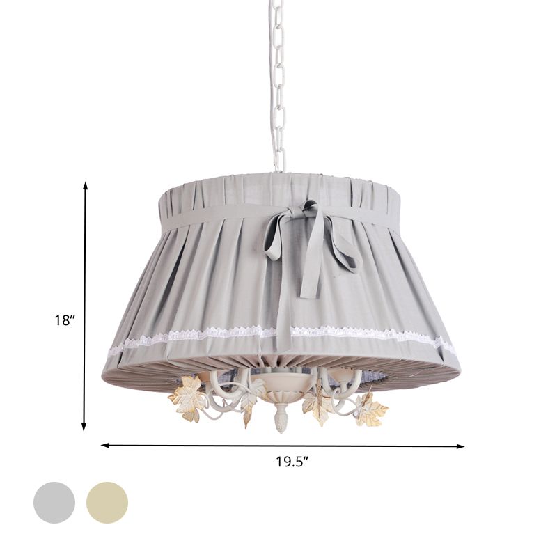 Drum Comedor Candelier Candelier de tela tradicional 4 luces Beige Holging Lights