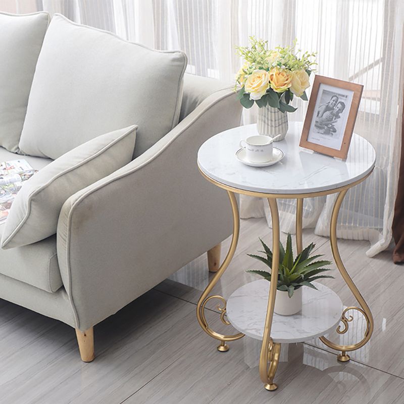 Glam Round Glossy Marble Top End Table Metal Curved Sofa Side End Table