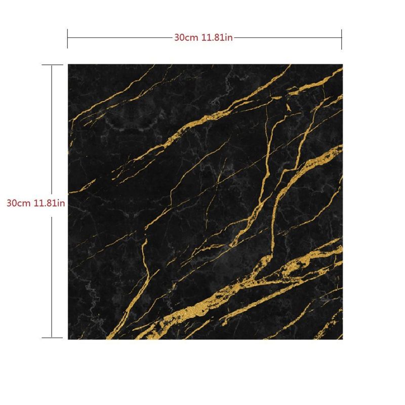 Marble Wallpaper Panels Self-Adhesive Modern Washroom Wall Decor in Black, 12' x 12"