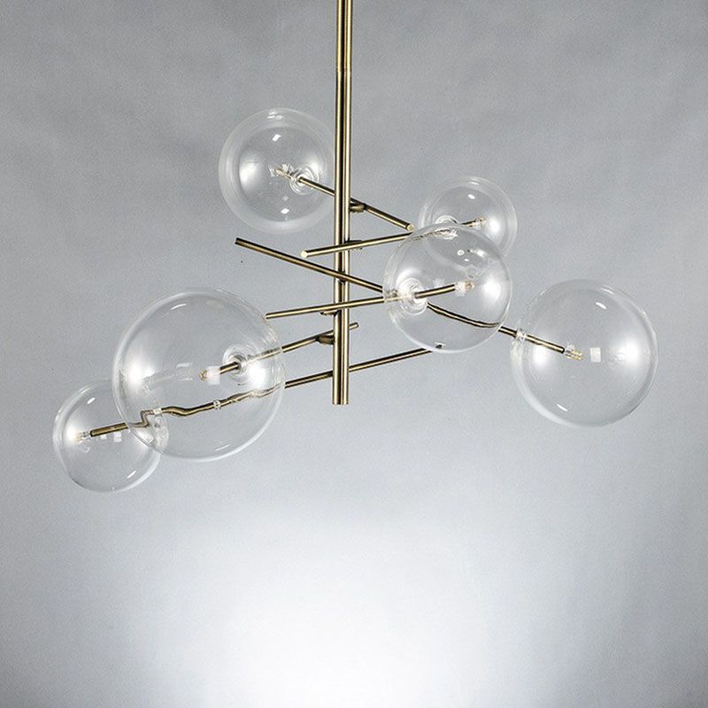 Bolle trasparente lampadario in vetro nordico 6 teste oro finitura appesa per sala da pranzo