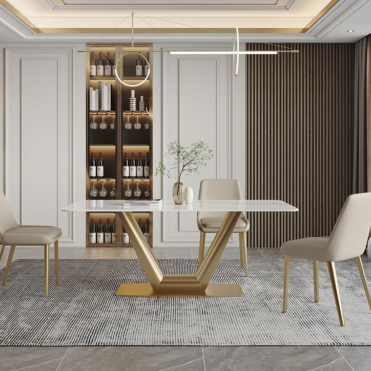 Traditional Luxury Rectangle Dining Site Table Stainless Steel Dinette Table