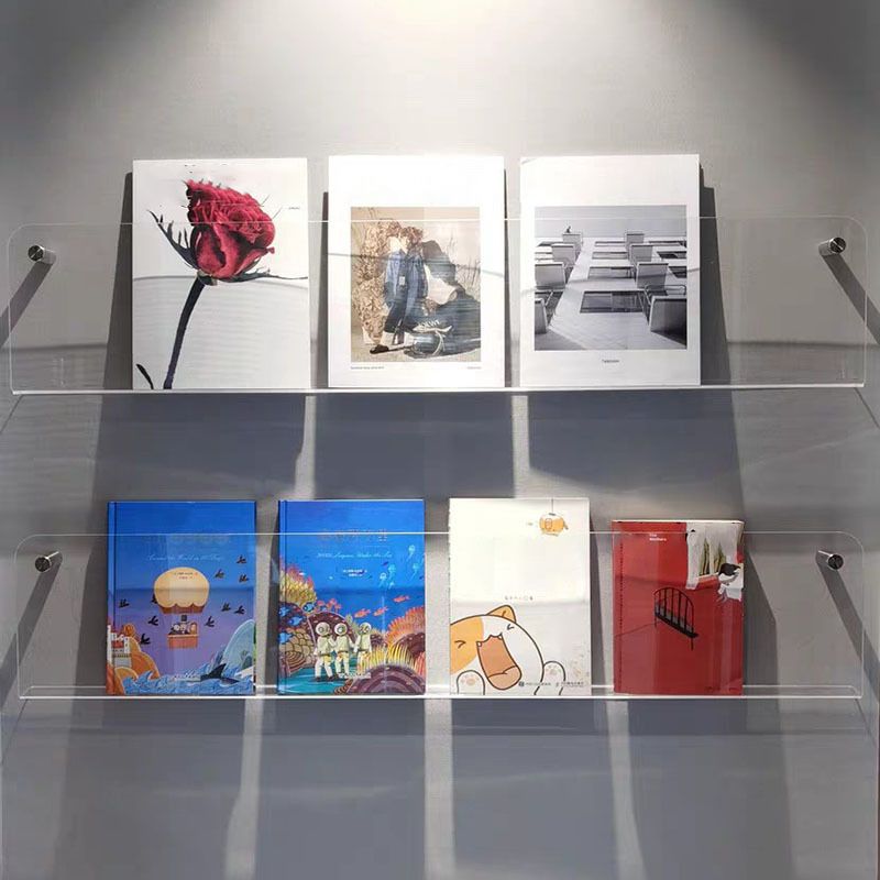 Contemporary Floating Clear Bookshelf Acrylic Closed Back Shelf for Home Office(Set of 2)