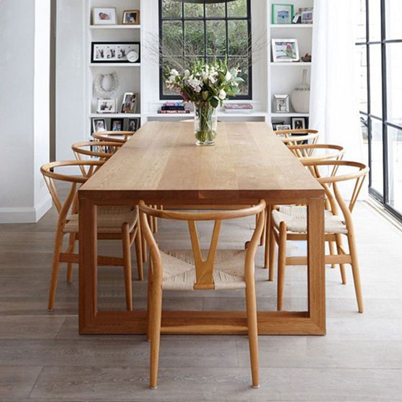 Rectangle Solid Wood Table with Double Pedestal Modern Dining Table for Restaurant