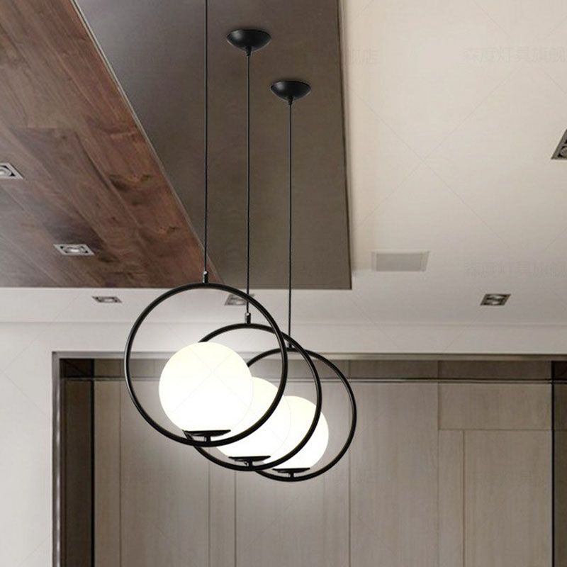 Ball Kitchen Down Lighting Pendant Milky Glass Single-Bulb Modern Hanging Ceiling Light
