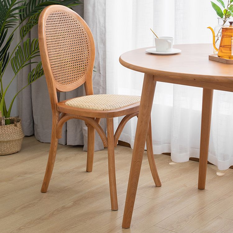 Sillas de comedor sin brazos de Bentwood, sillas laterales con respaldo abierto de ratán y patas de madera