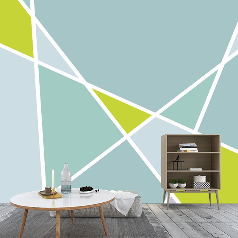 Contemporary Geometric Mural Wallpaper for Bedroom Custom Wall Art in Blue-Green