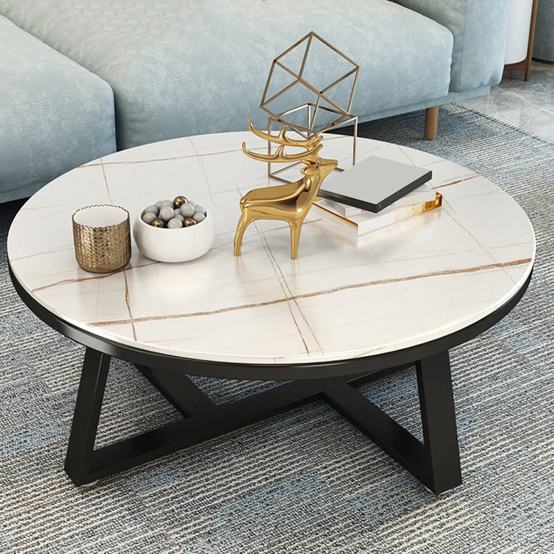 17.7" Tall Modern Cross Leg Cocktail Table Slate Round Top Coffee Table