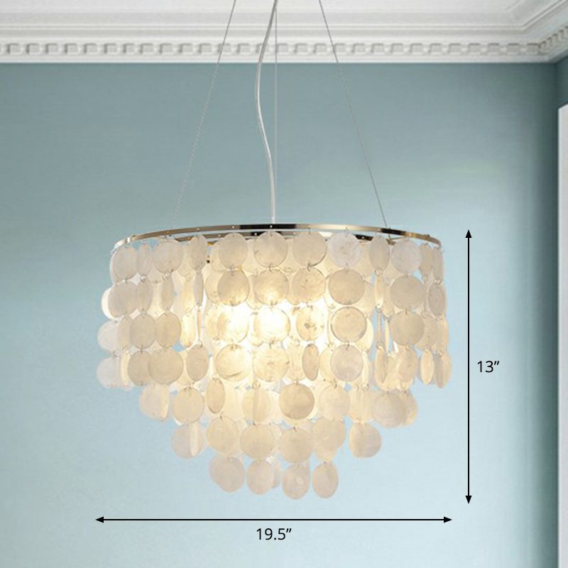 French Country Conical Pendant Lamp Natural Shell Chandelier Light Fixture in Gold