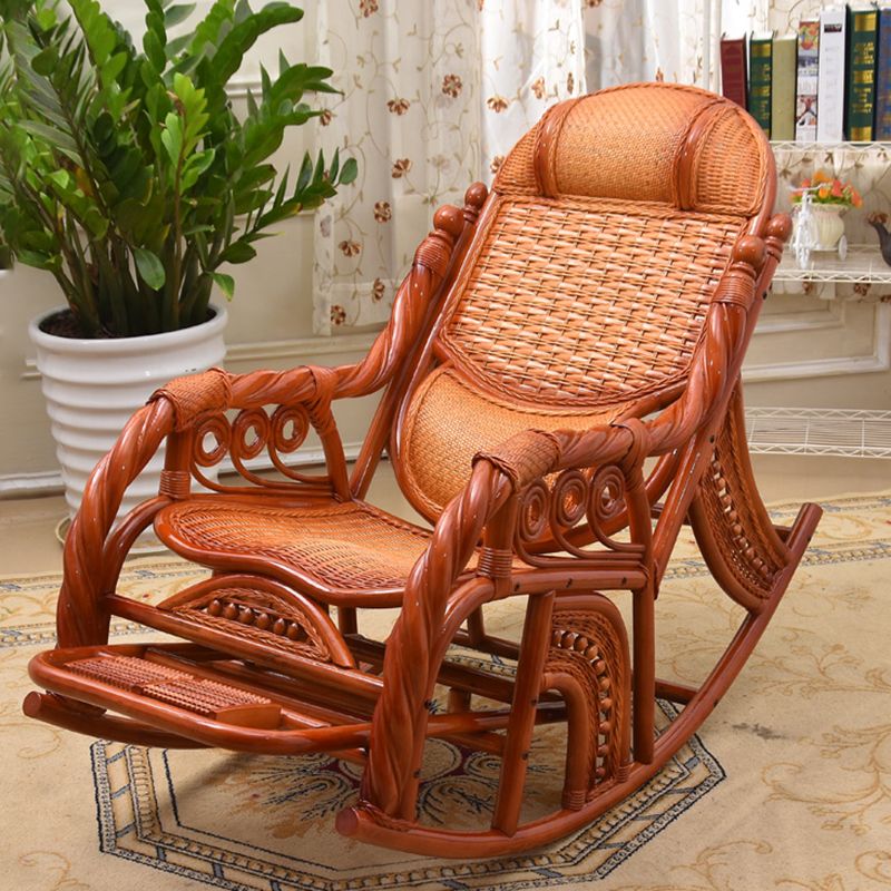 Traditional Spindle Rocking Chair Tobacco Finish with Pillow Rocker Chair Wicker