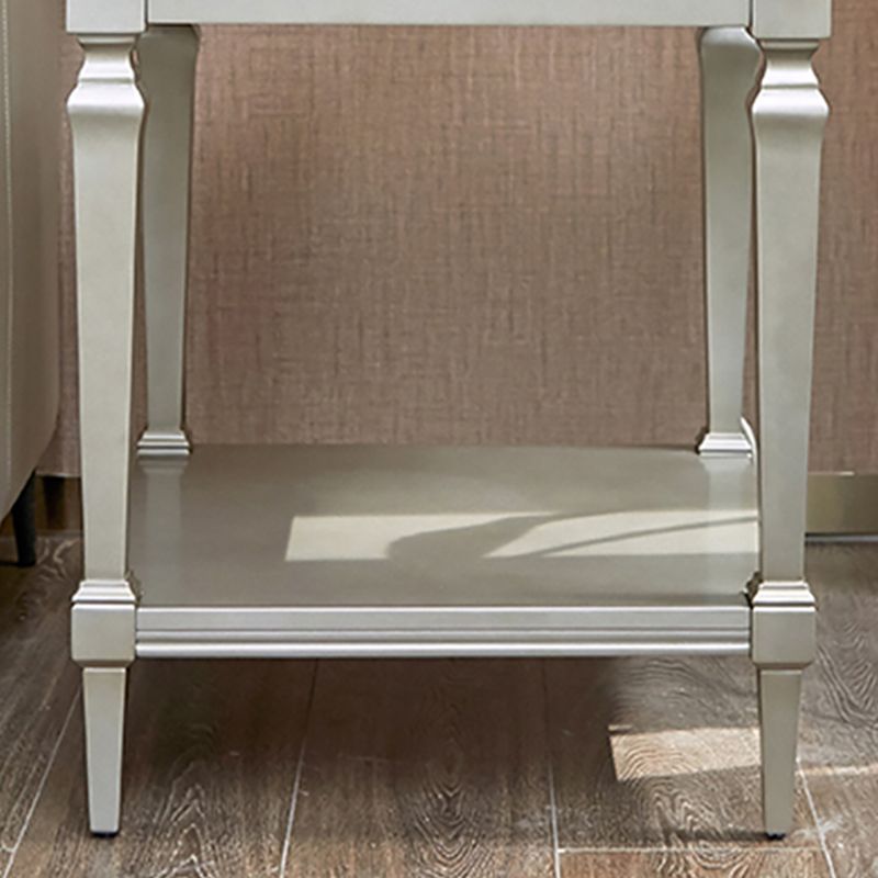25.6" Tall Wood Square Top Side Table Sliver 4 Legs End Table with Shelf