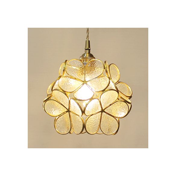 1 Light Flower Hanging Ceiling Light Tiffany Style Blue/Clear/Pink Stainless Glass Suspension Pendant Light