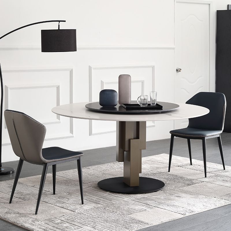 Modern Dinette Set 1/3/4/5/7 Pieces Round Sintered Stone Dining Table Set with Turntable