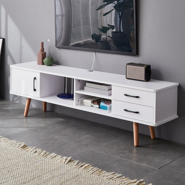 Solid Wood TV Stand & Media Console , Open Storage TV Console with Drawers