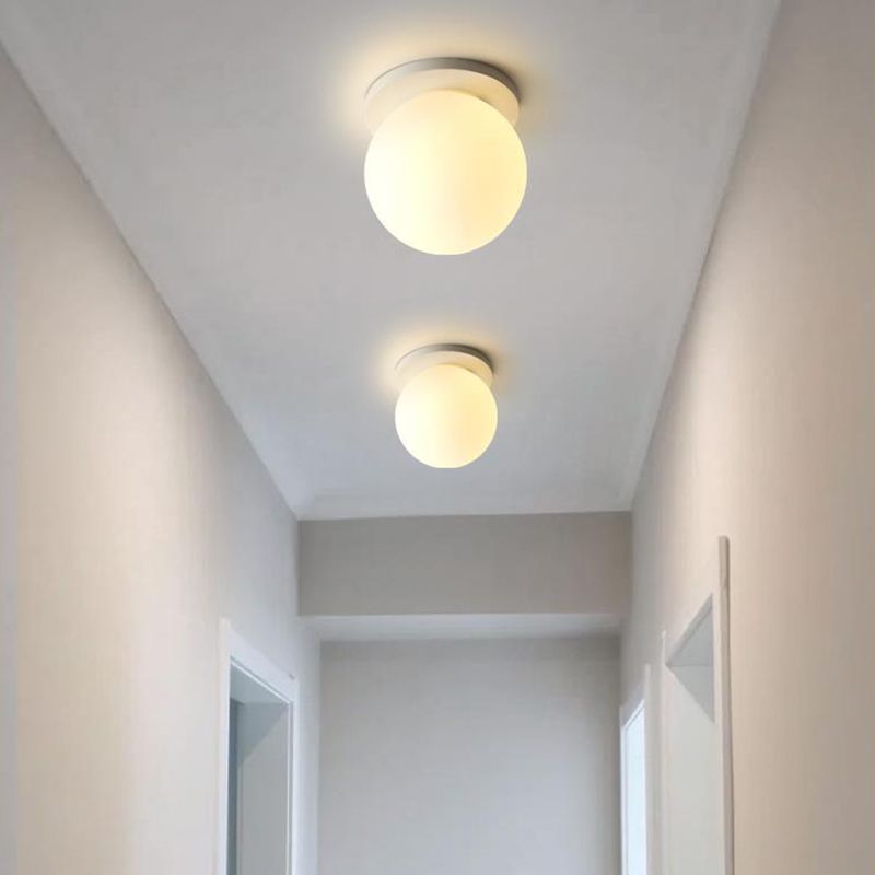 White Shaded Flush Mount Lighting Contemporary Globe Ceiling Light for Foyer