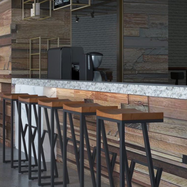 Industrial Wood Top Barstool Iron Sled Pedestal Bar Stool for Indoor