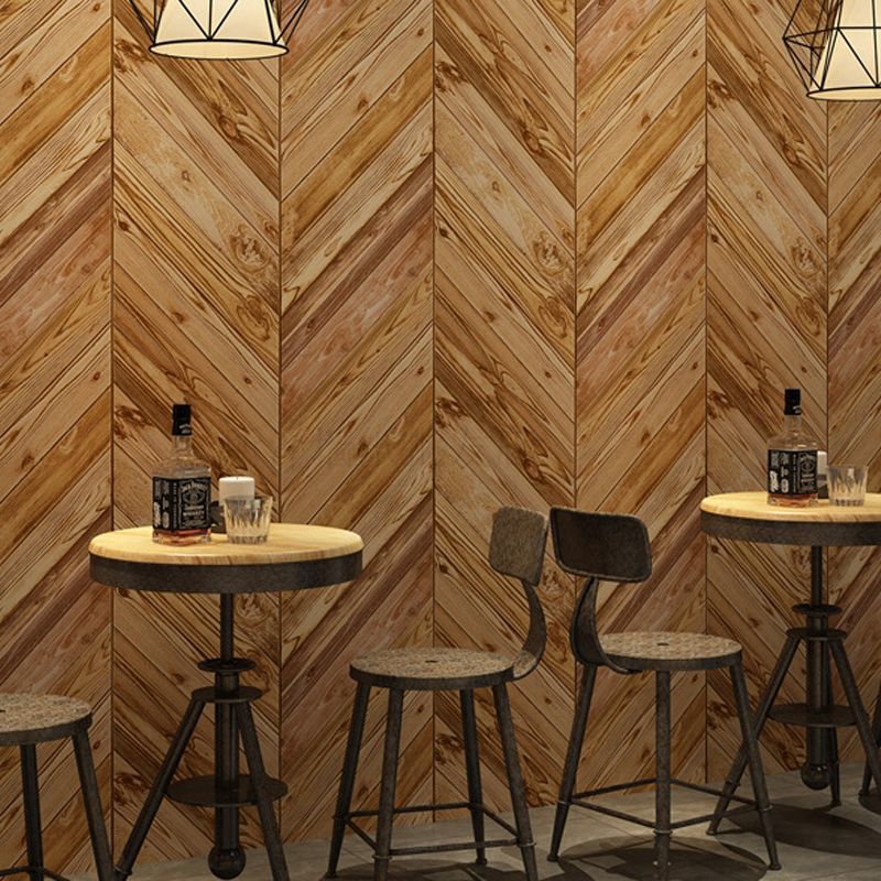 Nostalgic Faux Wood of Herringbone Pattern Non-Pasted Wallpaper for Cafe, 20.5" x 33'