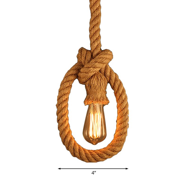 1 Head Natural Rope Pendant Lighting Lodge Beige Open Bulb Restaurant Adjustable Ceiling Light Fixture