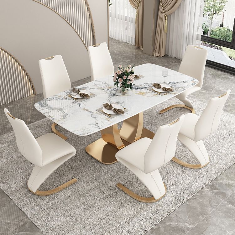 Mesa de comedor de lujo tradicional Mesa de comedor rectangular de piedra sinterizada con marco dorado