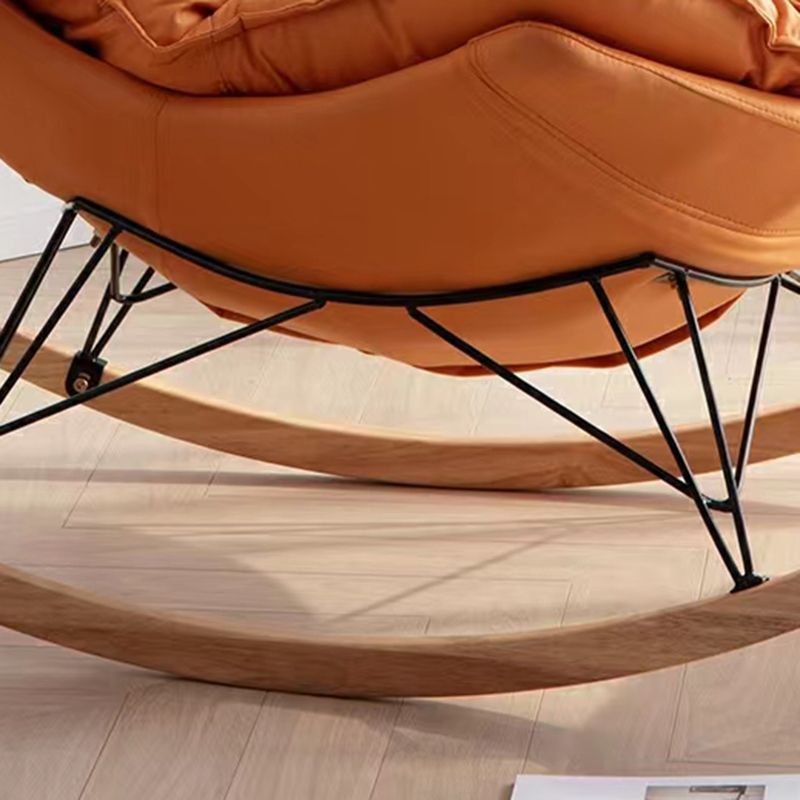 Modern Plain Rocking Accent Chair Faux Leather Dark Legs Rocker Chair with Ottoman