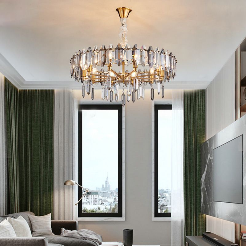 Kreis Kristall Drop Anhänger Leuchte postmoderne 8/10 Köpfe Gold Decke Krorenleuchter