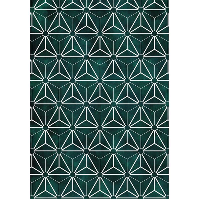 Green Geometric Pattern Rug Polyester Modern Rug Washable Non-Slip Pet Friendly Carpet for Living Room