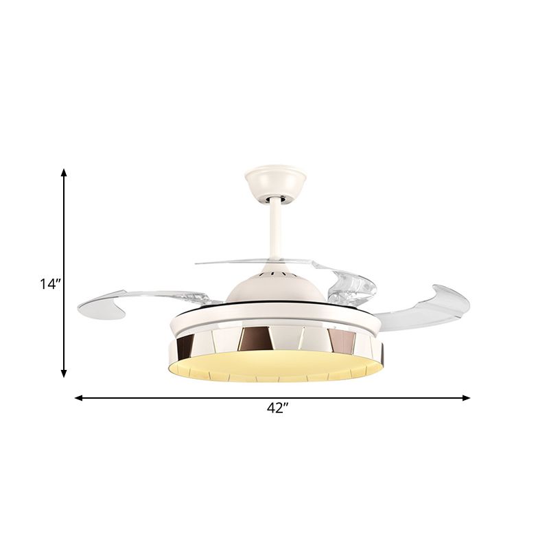 Cirkelvormige keuken Hangventilator Licht Minimalistisch metalen LED 42 "W Silver Semi Flush Mount Plafond Armture, 4 Clear Blades