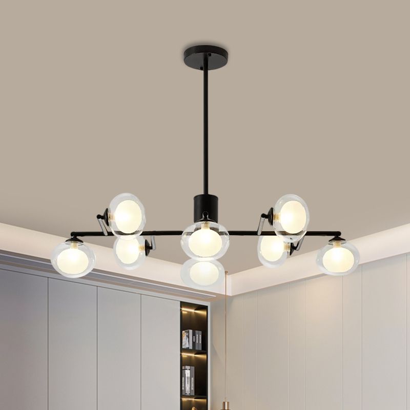 Modern Simple Oval Shade Island Light 8/12 Lights Glass Suspension Light in Black/White