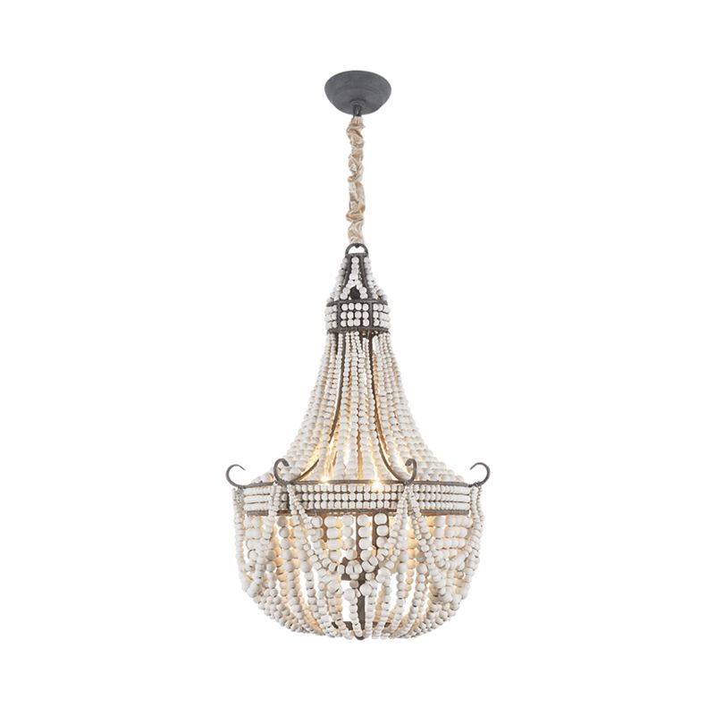 3 Lights Chandelier Light with Empire Shape Wood Strand Bedroom Ceiling Light in White