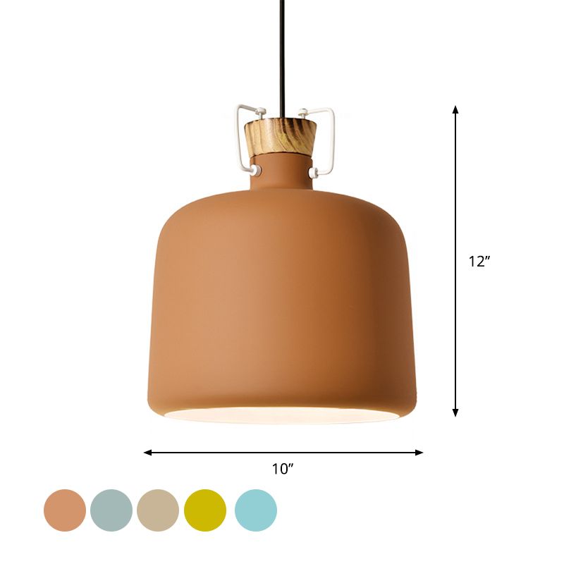 Polie de vin en forme d'éclairage Macaron Aluminium 1-Light Open Kitchen Pendant Lampe en bleu / or / brun avec bouchon de bois