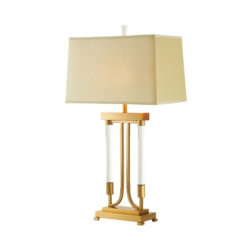 Éclairage de tâche de bulbe contemporain 1 lampe de bureau trapézoïde en or avec de l'ombre en tissu