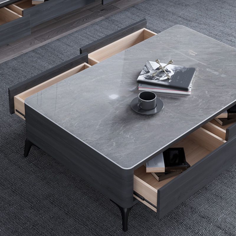 Slate Rectangle Modern Coffee Table 4 Legs Single Coffee Table with 4 Drawers