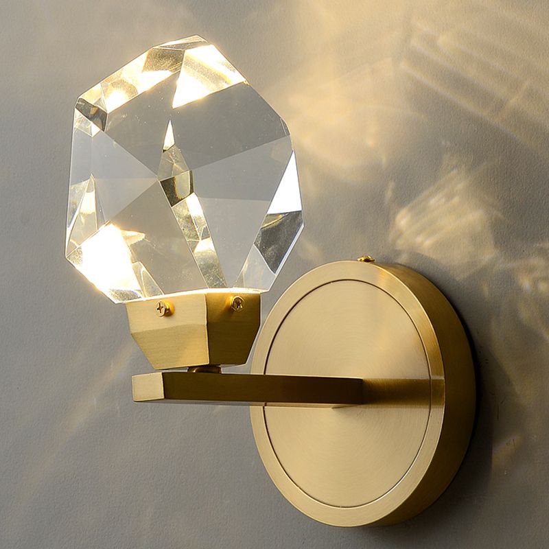 Modern Metal Wall Sconce Geometric Shape Wall Light with Crystal Shade for Bedroom