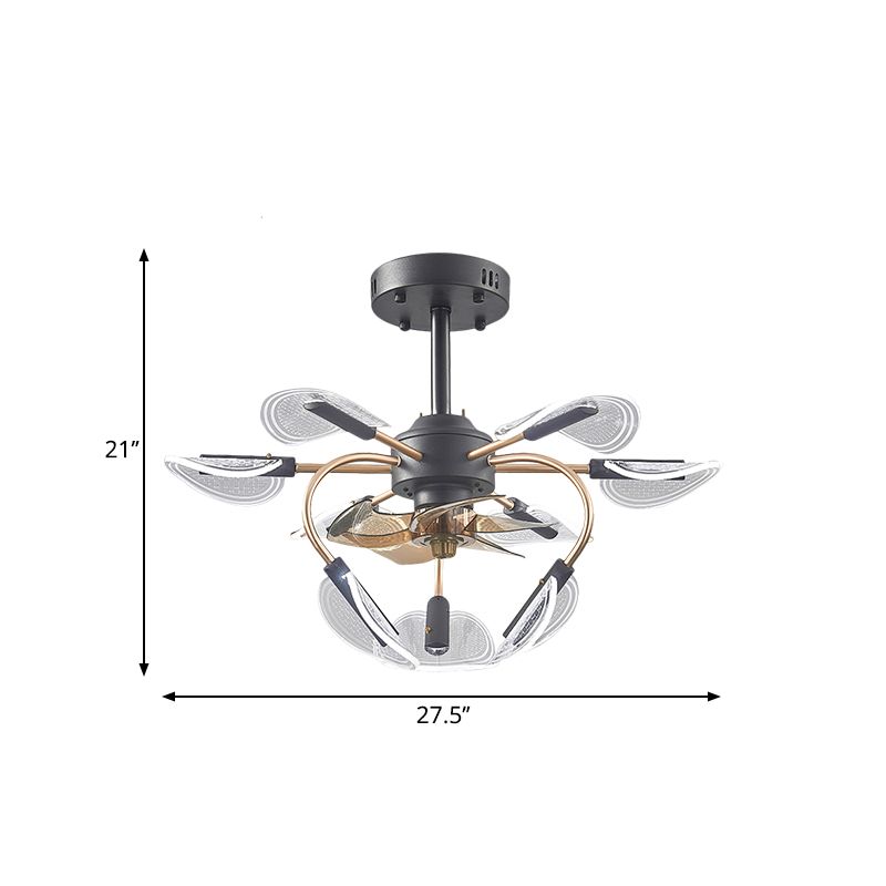 Zwart Cattail Leaf ventilatorlamp Hedendaags 9 koppen Acryl 4-blade semi-flush mount licht, 27,5 "breed