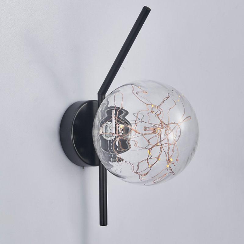 Transparent Globe Glass Bedside Lamp Nordic Style LED Lights String Stairs Sconce Light with Metal Fixed Arm