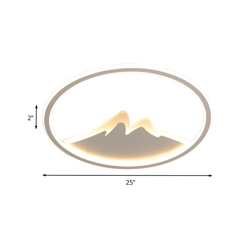 Lámpara LED empotrada para dormitorio de 17"/21"/25" W, moderna lámpara de techo blanca con anillo y pantalla acrílica de montaña en luz blanca/cálida