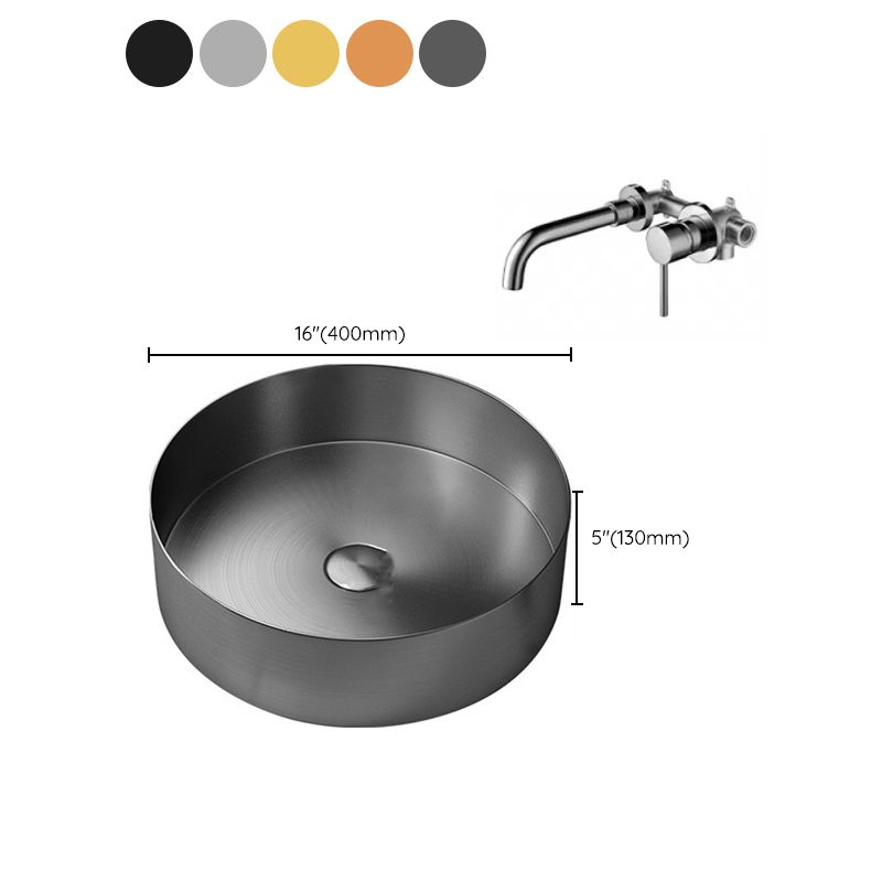 Modern Vessel Sink Round Metal with Faucet and Pop-Up Drain Vessel Lavatory Sink