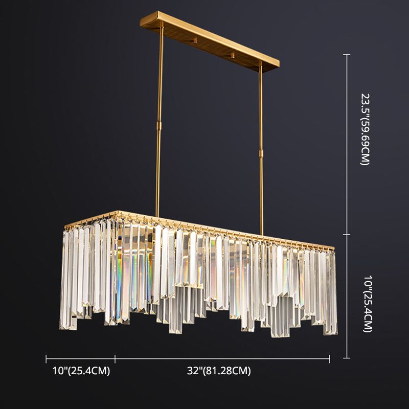 Rectangular Dining Room Hanging Lamp Crystal Minimalist LED Island Light in Gold