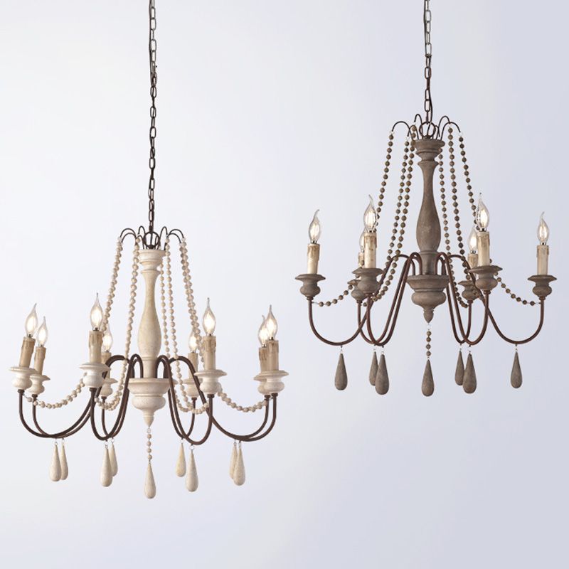 Candlestick Chandelier French Country Wooden Dining Room Hanging Light Fixture