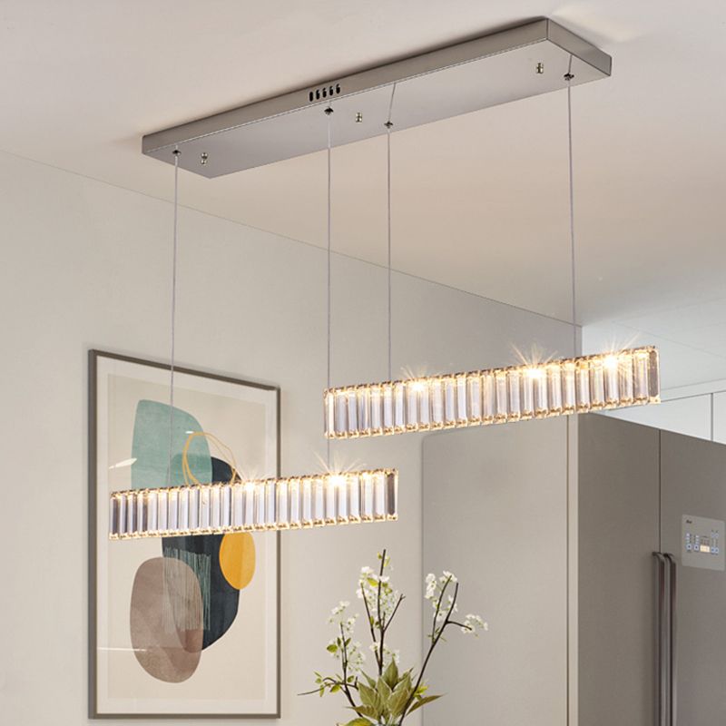 Modern Crystal Chandelier Lamp Linear LED Island Pendant for Dining Room