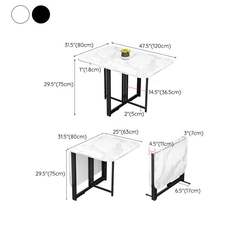 Modern Folding Dining Table Rectangle Wooden Top with Black Metal Base