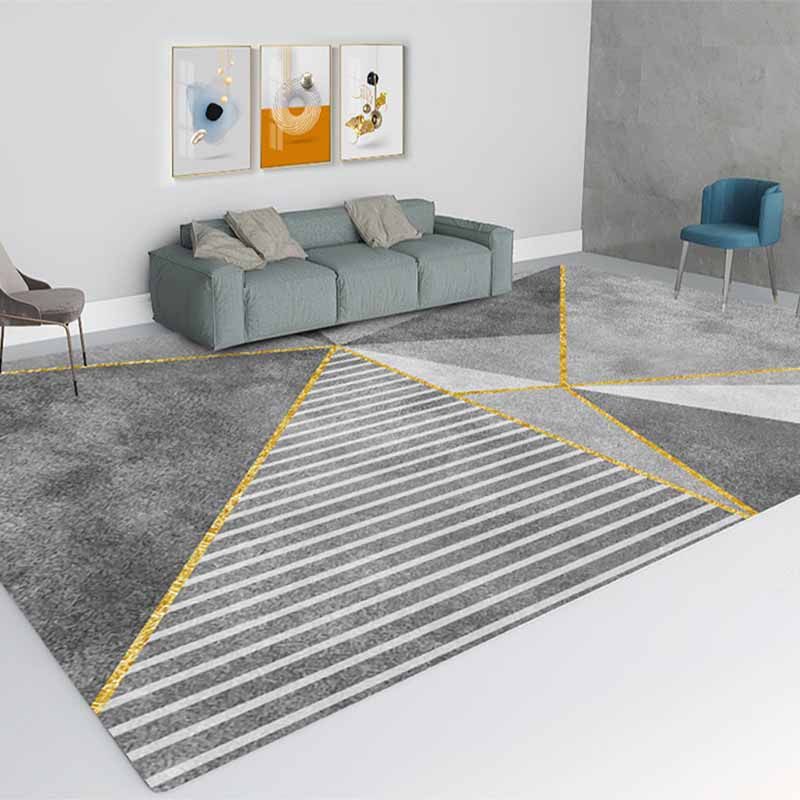 Grey Modern Rug Tie-Dye Pattern Polyester Area Carpet Stain Resistant Rug for Home Decor