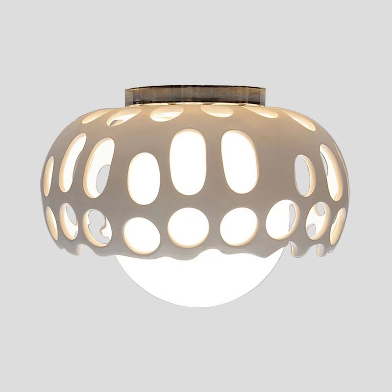 Resin Hollow-Out Dome Flushmount Light Modern 1 Light 11"/13" Wide Ceiling Mounted Lamp in White