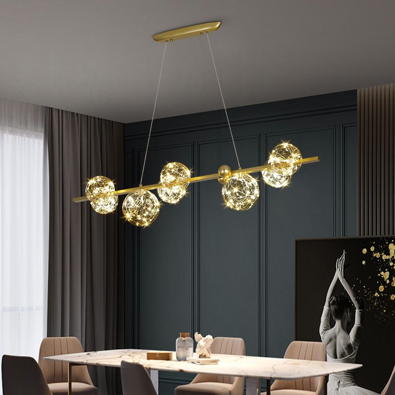 Contemporary Island Light Sphere Glass Island Pendant Lights in Gold for Kitchen