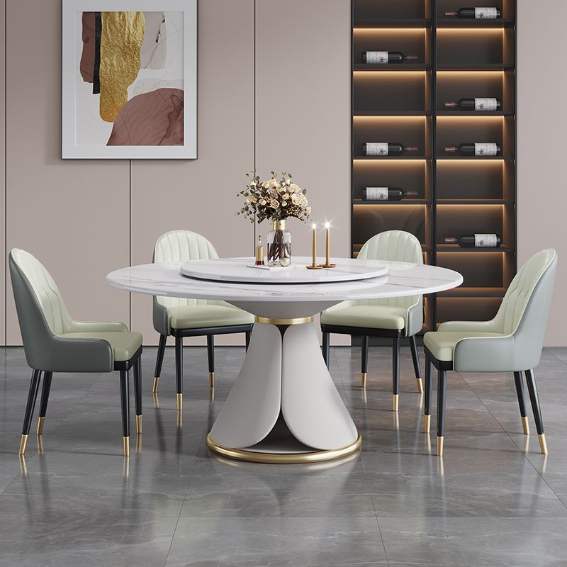 Traditional Luxury Dining Table White Round Sintered Stone Table with Pedestal Base