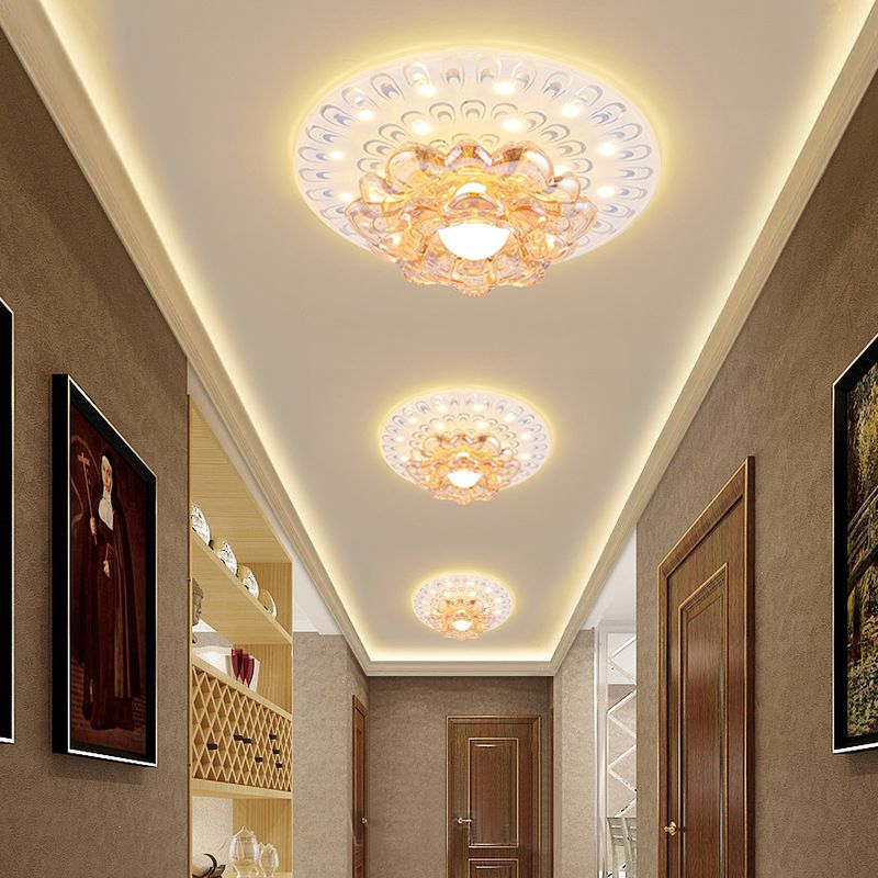 Lampada da soffitto Bloom Semplice illuminazione da incasso a LED in cristallo trasparente con motivo a coda di pavone