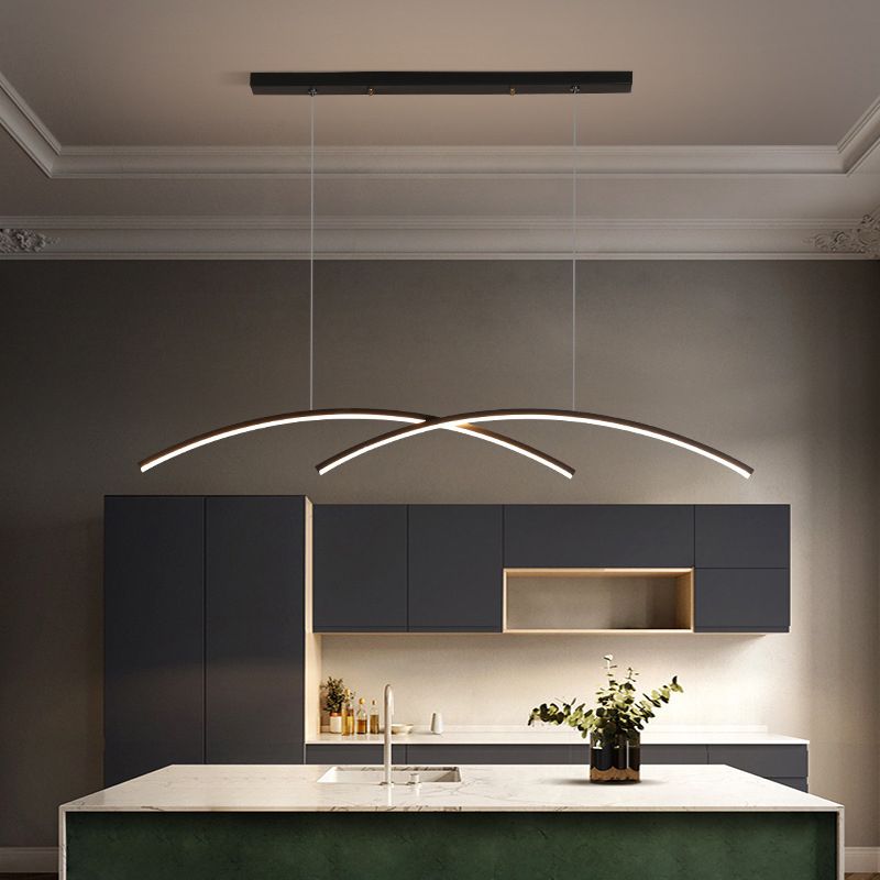 Linear 2 - Light LED Kitchen Island Fixture Iron Pendant Ceiling in Black / Gold