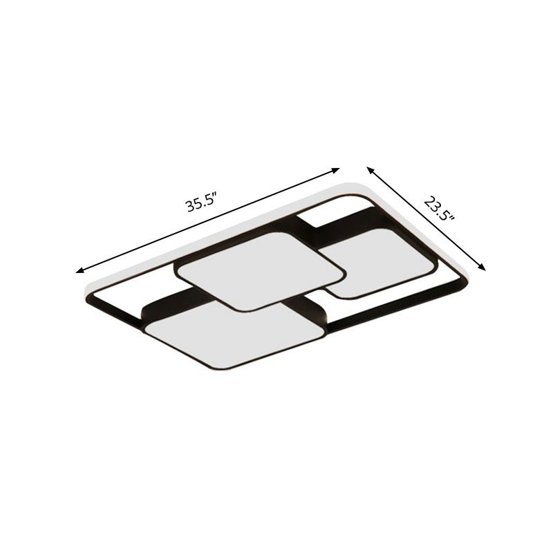 Lampada da incasso rettangolare/quadrata in bianco e nero. LED integrato moderno in metallo da 18"/35,5"/43" ampia plafoniera per soggiorno in bianco caldo/bianco